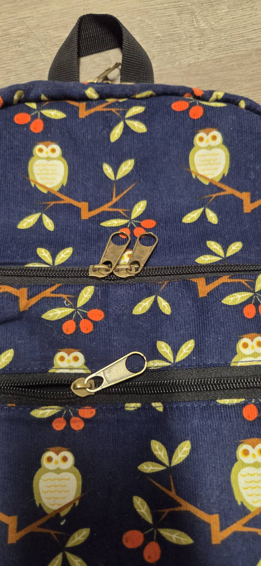 Navy owl backpack – interior view