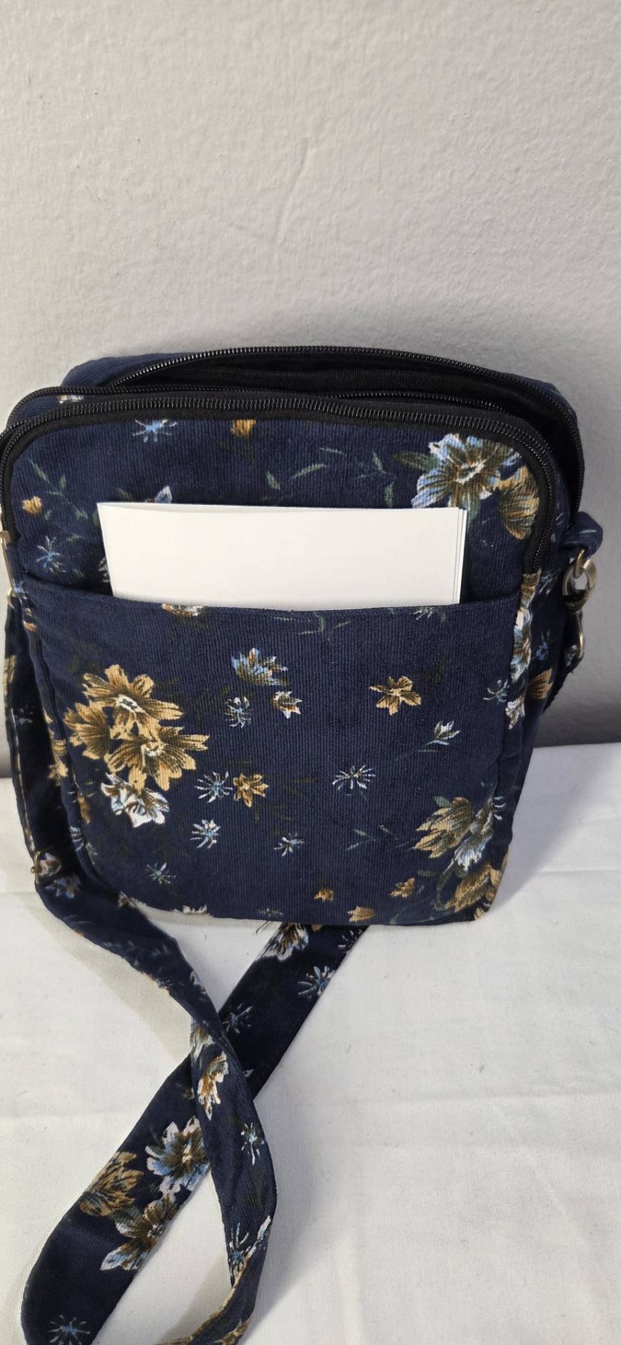 Floral Corduroy Crossbody Bag – interior pocket detail