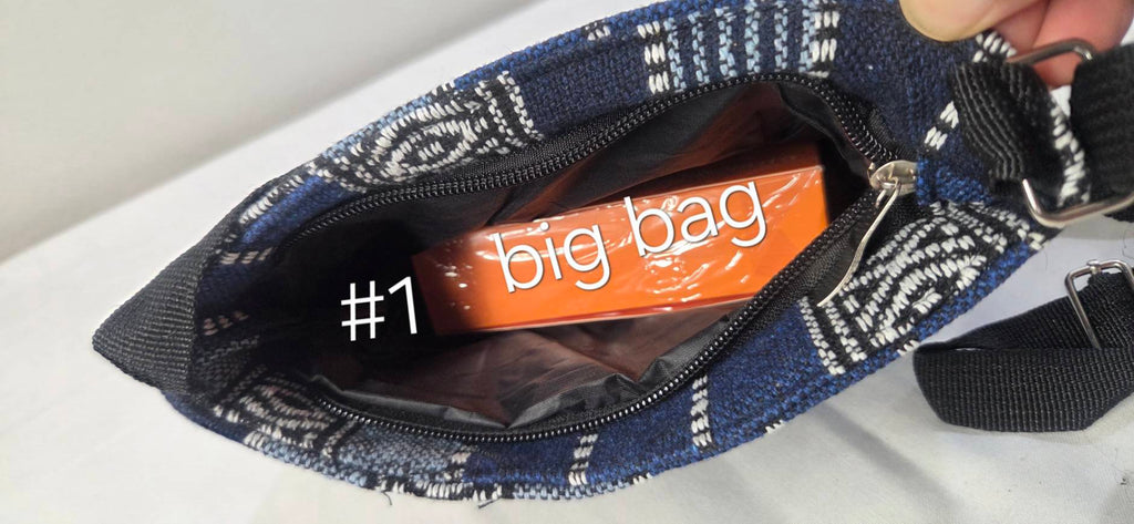 Bohemian Woven Crossbody Bag Navy - lifestyle on hook