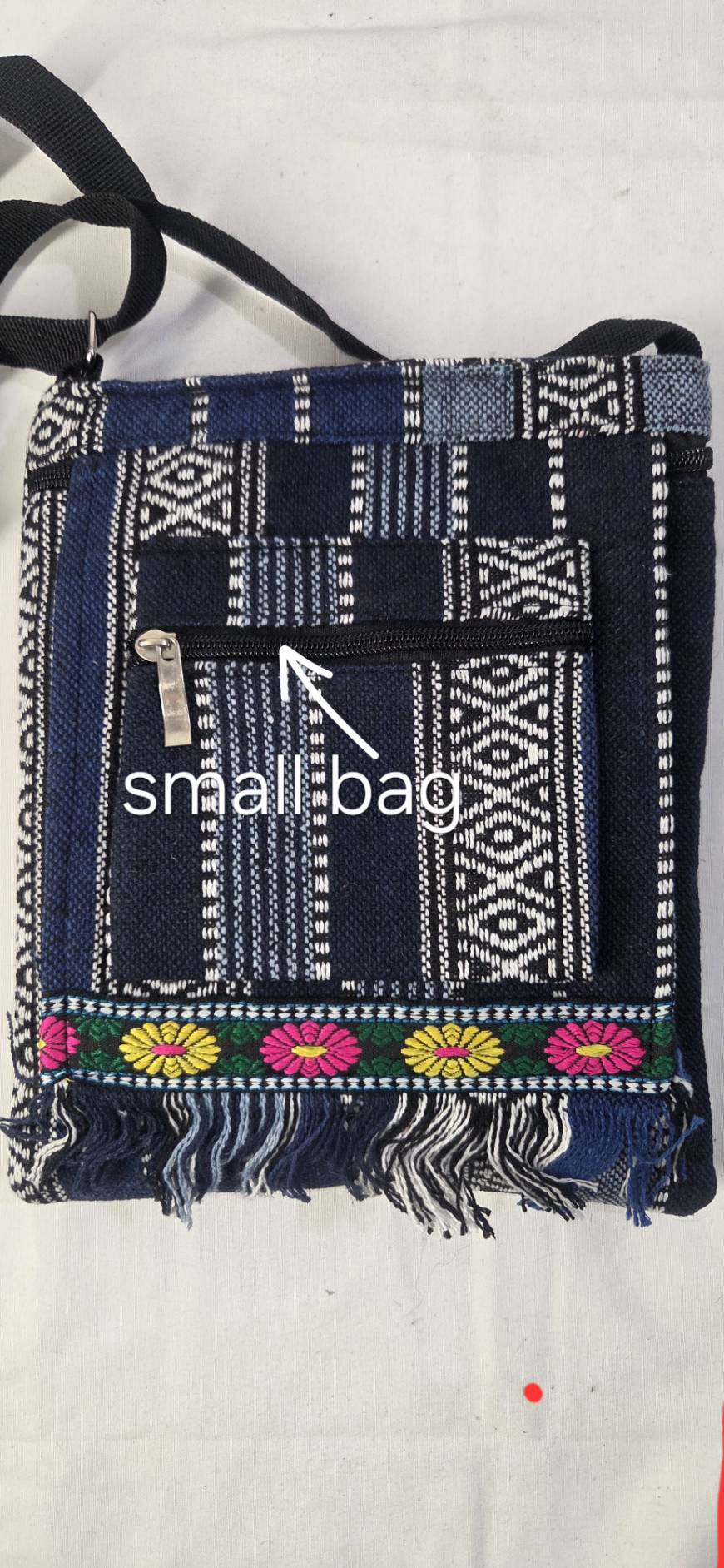Bohemian Woven Crossbody Bag Navy - adjustable strap buckle