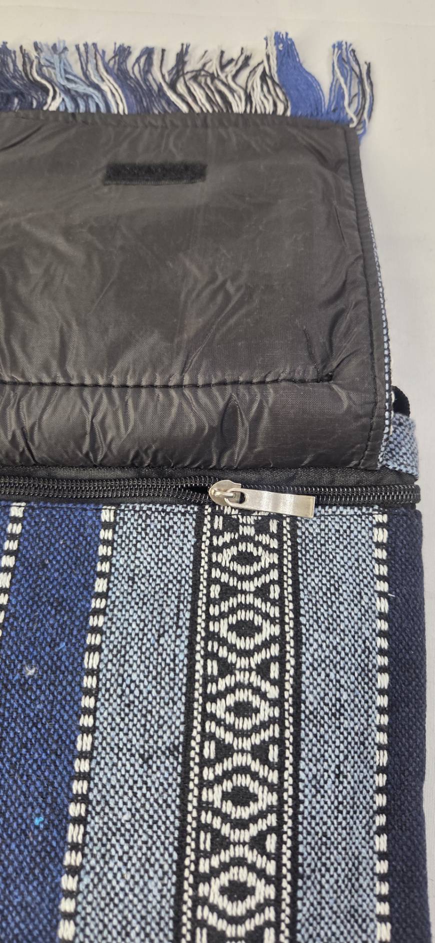 Bohemian Woven Crossbody Bag Navy - main compartment open