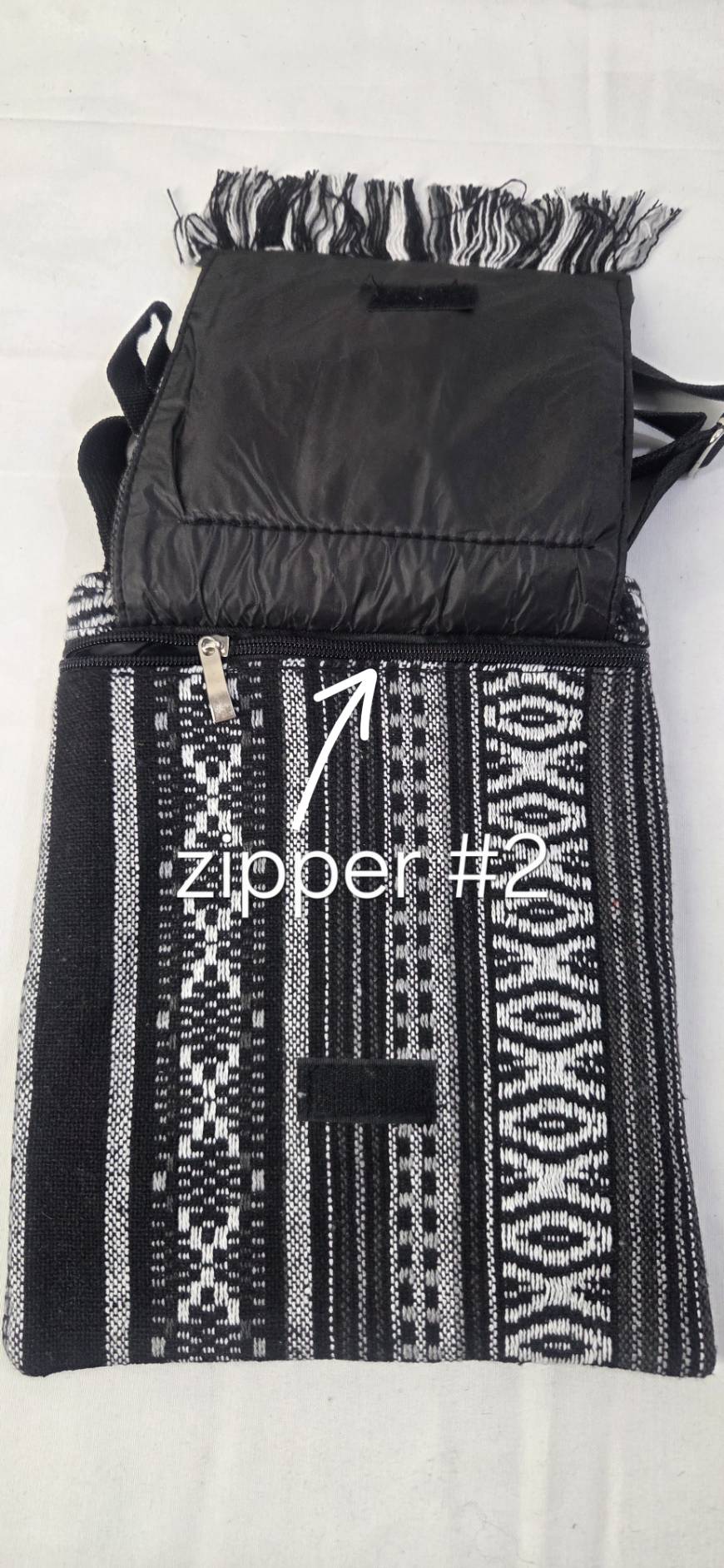Bohemian Woven Crossbody Bag Black - front view small bag pocket