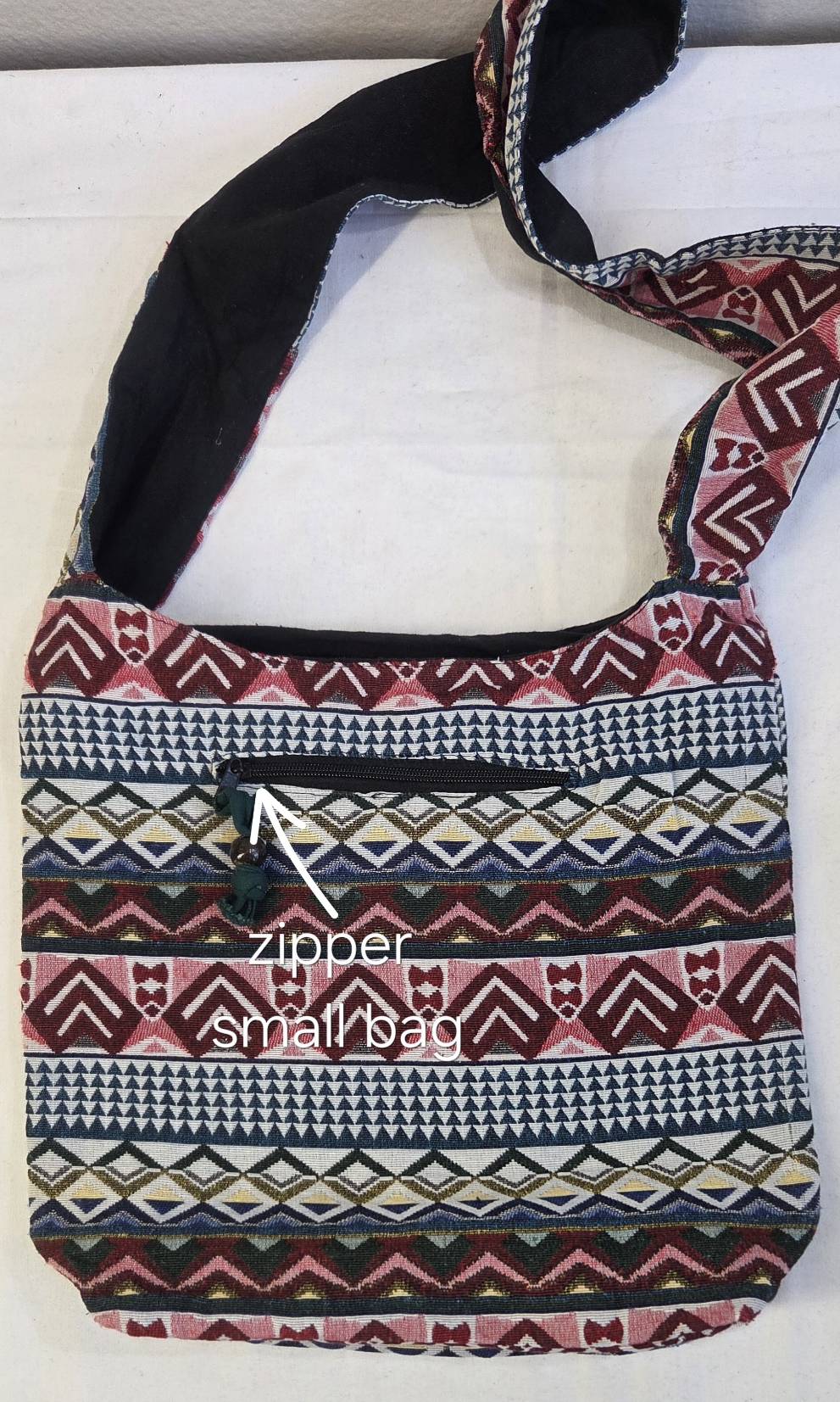 Thai woven crossbody bag - size chart dimensions