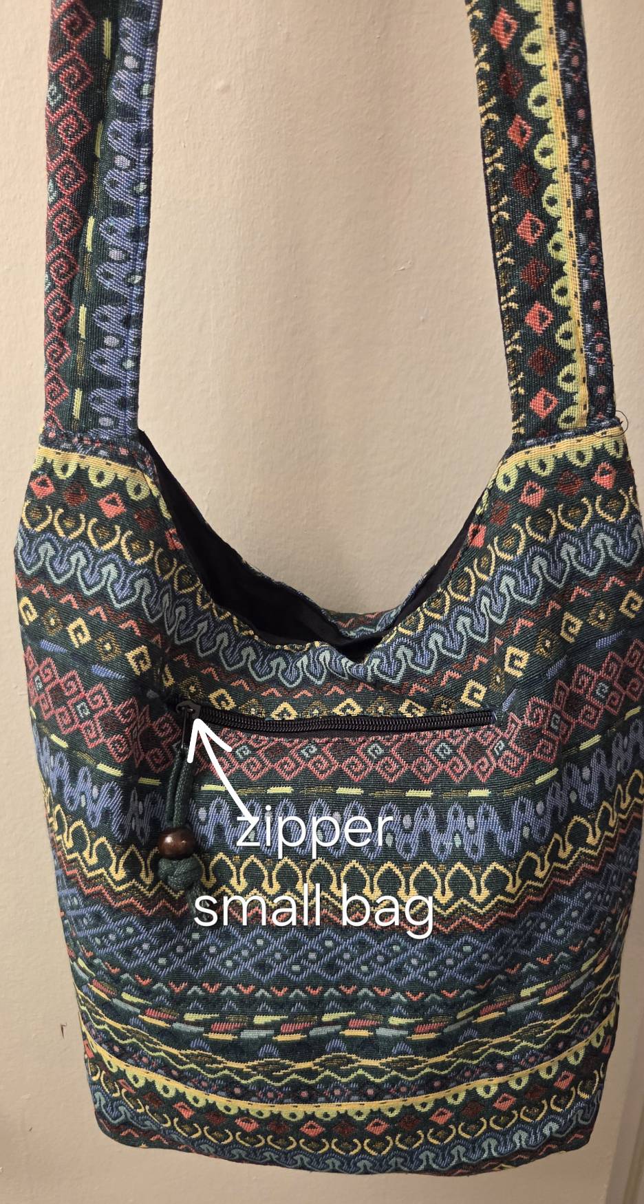 Thai woven shoulder bag BC-06 - dark navy multicolor woven pattern close-up