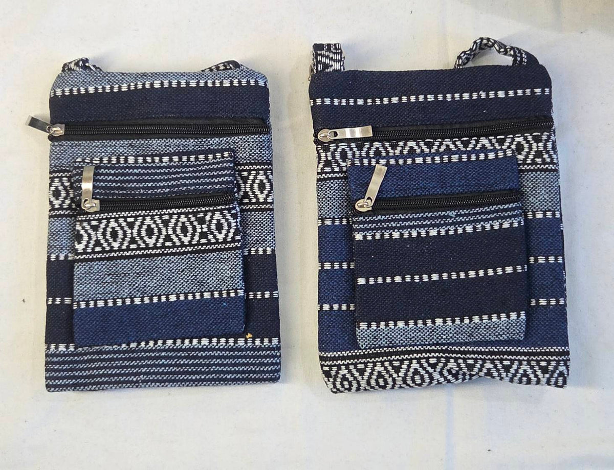 Thai woven crossbody bag strap detail – navy blue