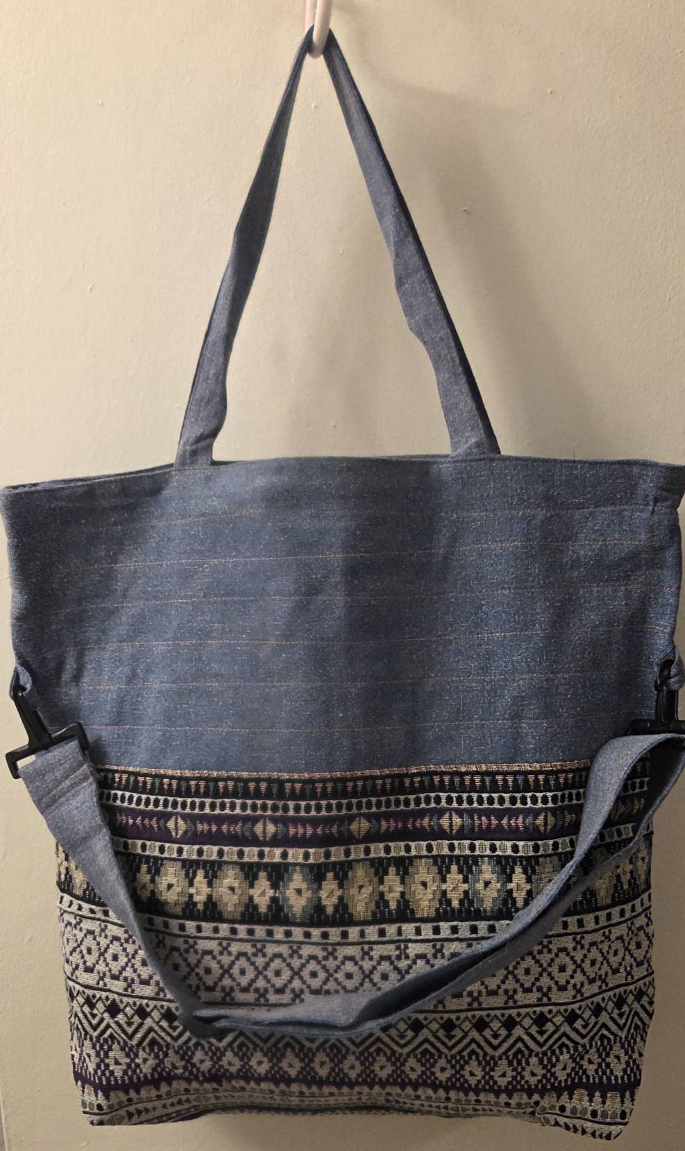 Thai Cotton Boho Tote Bag – Large 18" Convertible Shoulder & Crossbody Bag with Zipper