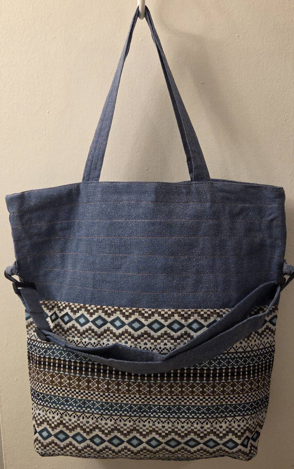 Thai Cotton Boho Tote Bag – Large 18" Convertible Shoulder & Crossbody Bag with Zipper