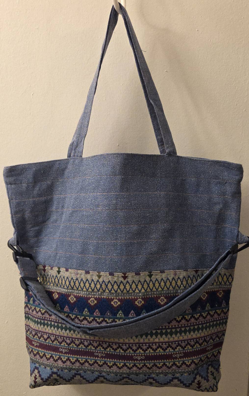 Thai Cotton Boho Tote Bag – Large 18" Convertible Shoulder & Crossbody Bag with Zipper