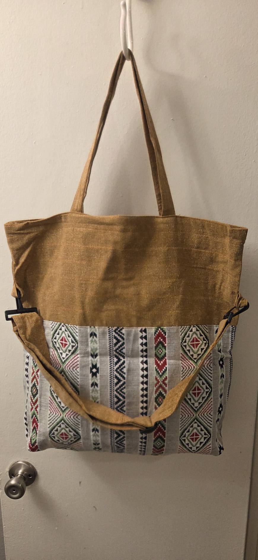 Thai Cotton Boho Tote Bag – Large 18" Convertible Shoulder & Crossbody Bag with Zipper