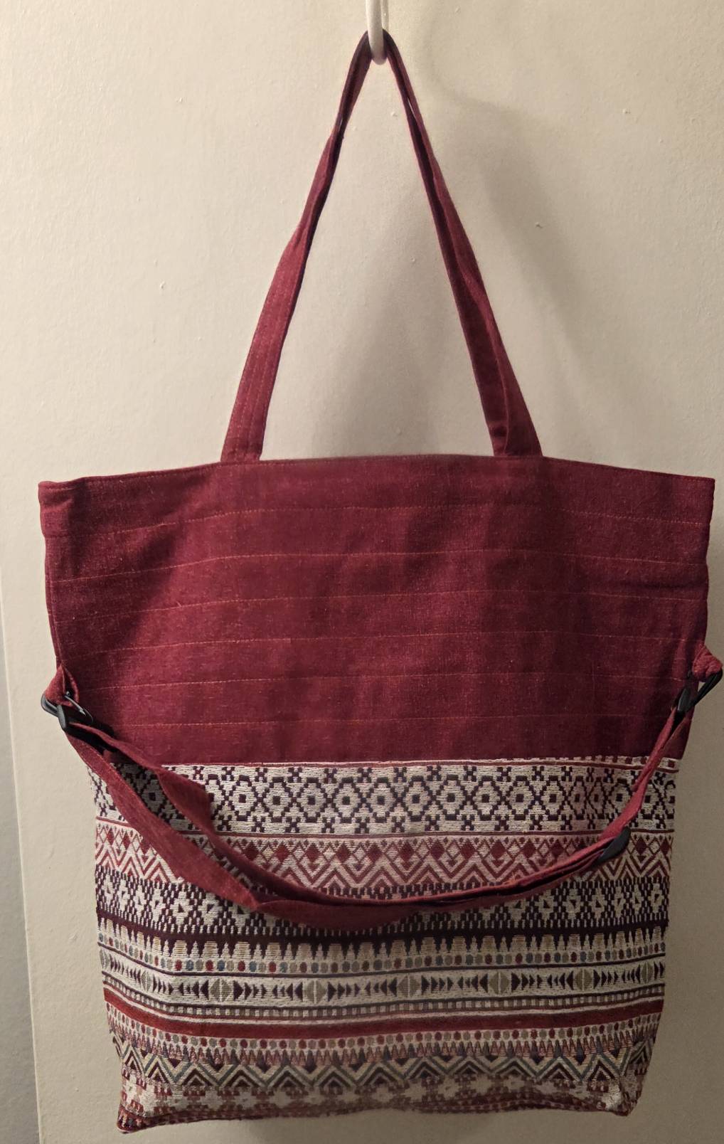 Thai Cotton Boho Tote Bag – Large 18" Convertible Shoulder & Crossbody Bag with Zipper