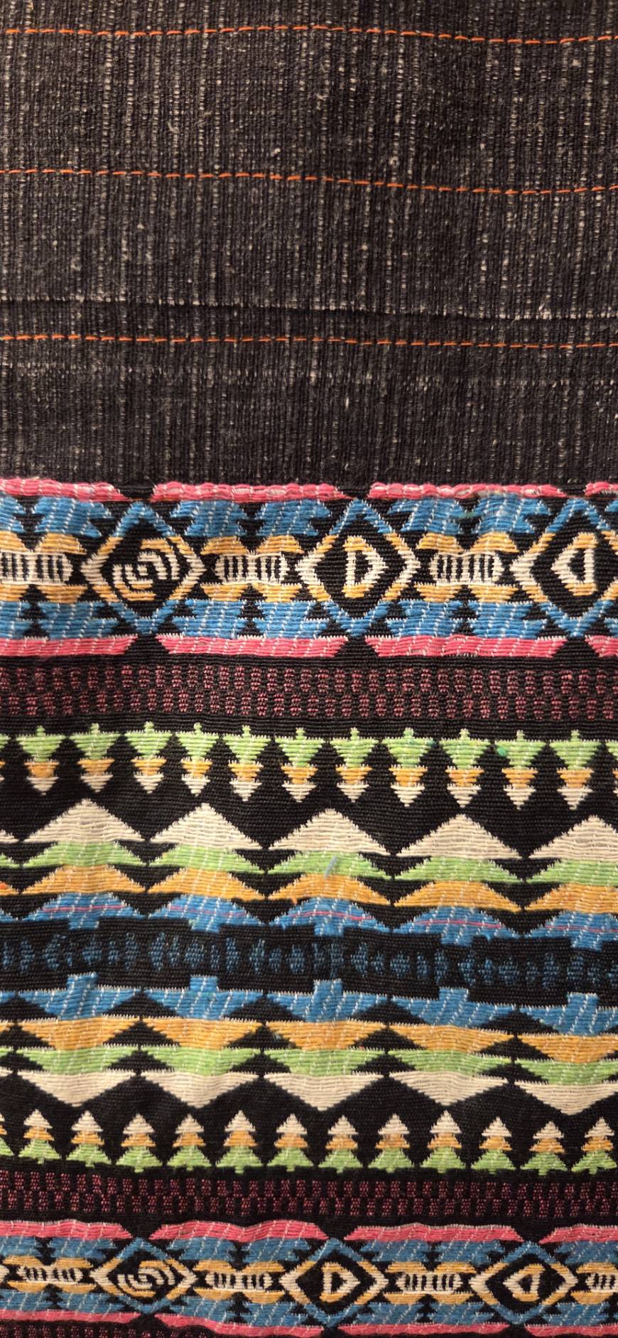 Thai cotton boho tote bag ET-04 – close-up of colorful multicolor aztec tribal woven fabric panel
