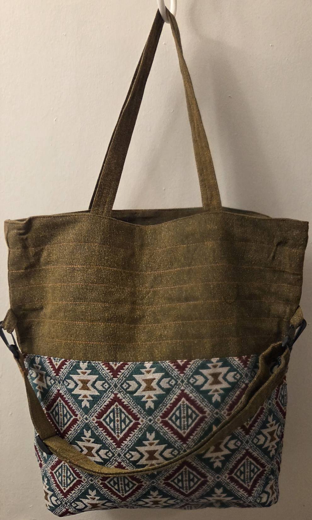Thai Cotton Boho Tote Bag – Large 18" Convertible Shoulder & Crossbody Bag with Zipper