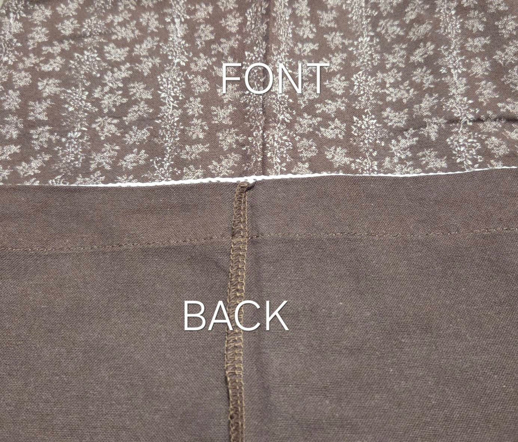 Close-up of LP-02 chocolate brown floral pajama pants construction