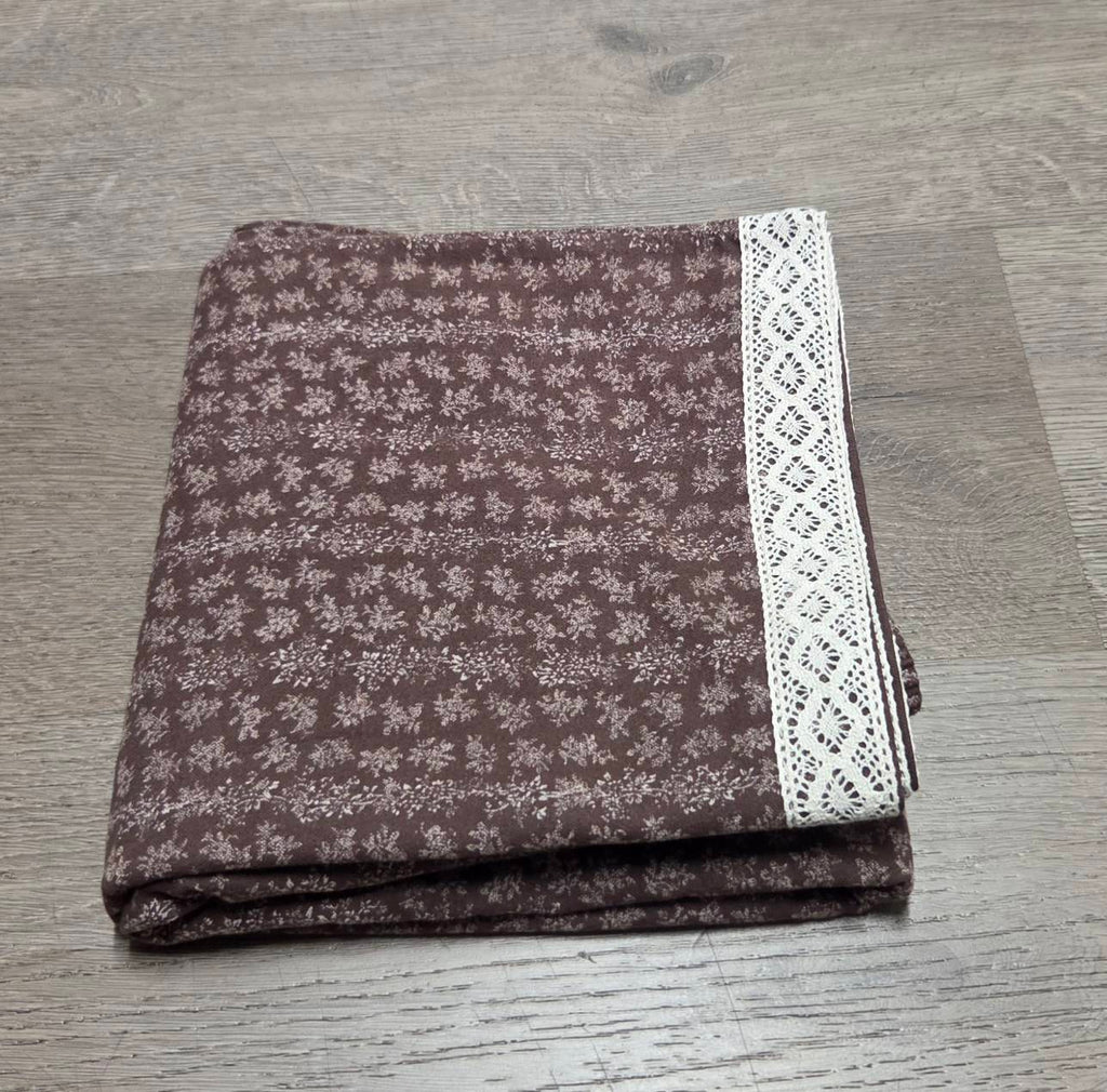 Folded LP-02 chocolate brown floral pajama pants with cream trim