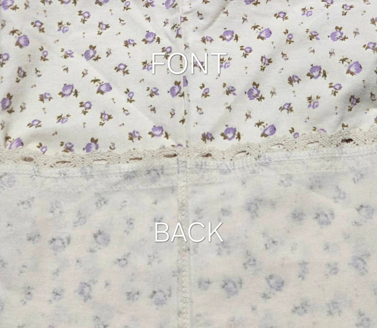 Close-up of LP-03 ivory floral pajama pants construction