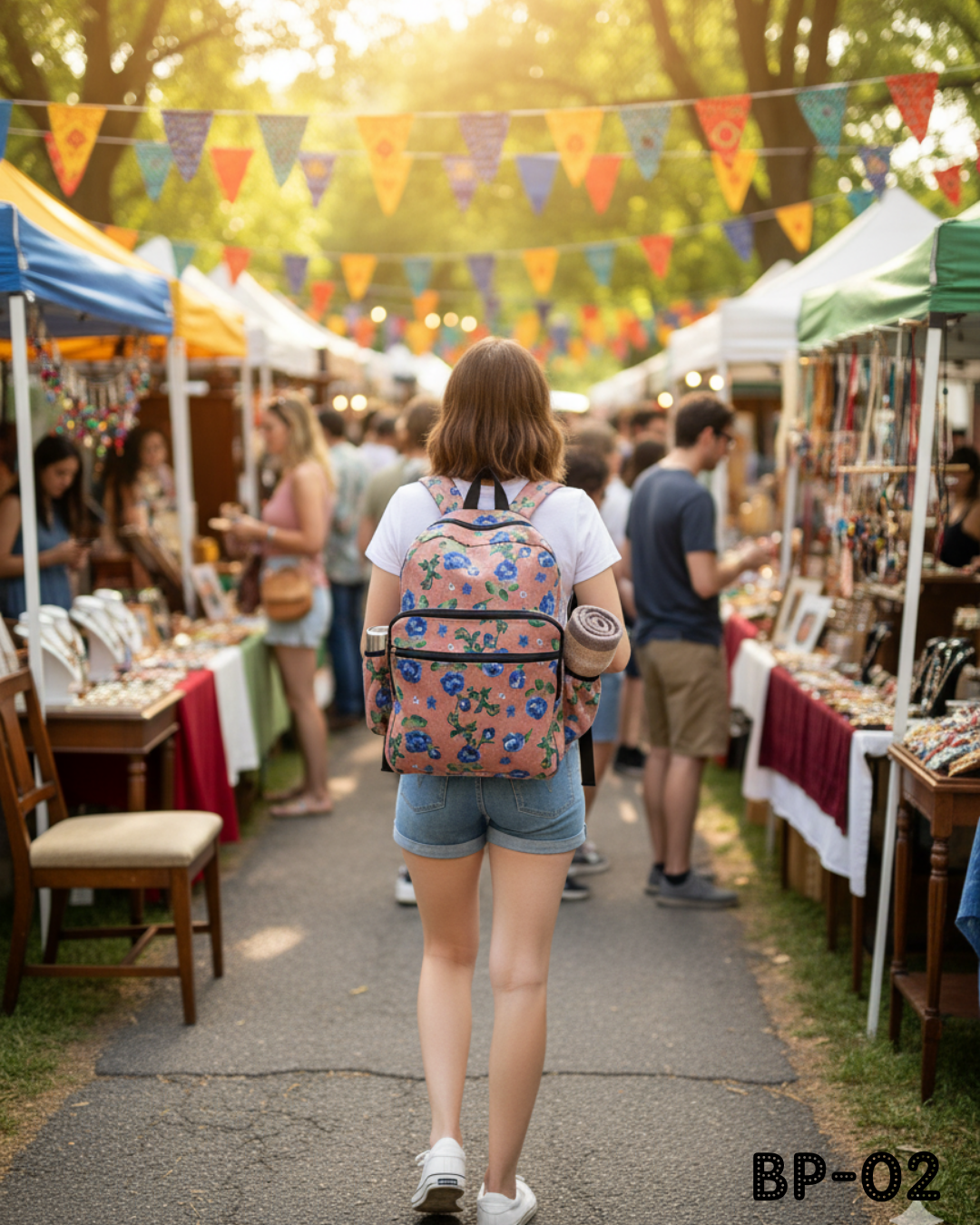 Dusty Pink Floral Backpack – Blue Rose Print | Corduroy School & Travel Bag