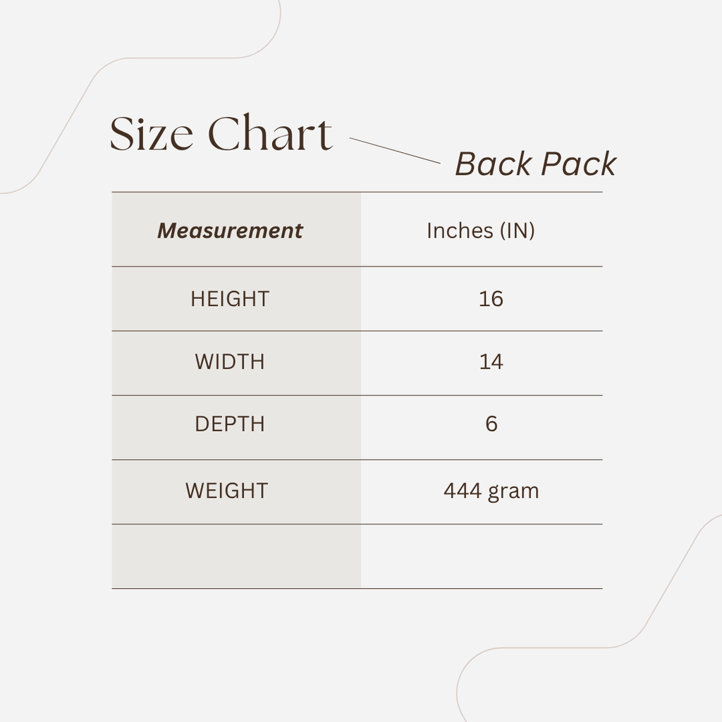 Navy floral backpack size chart