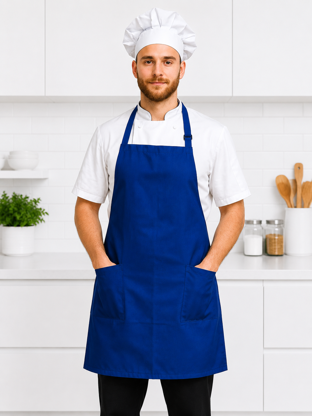 Water-Resistant Cotton Work Apron with 2 Front Pockets – Adjustable Neck Strap – Size L