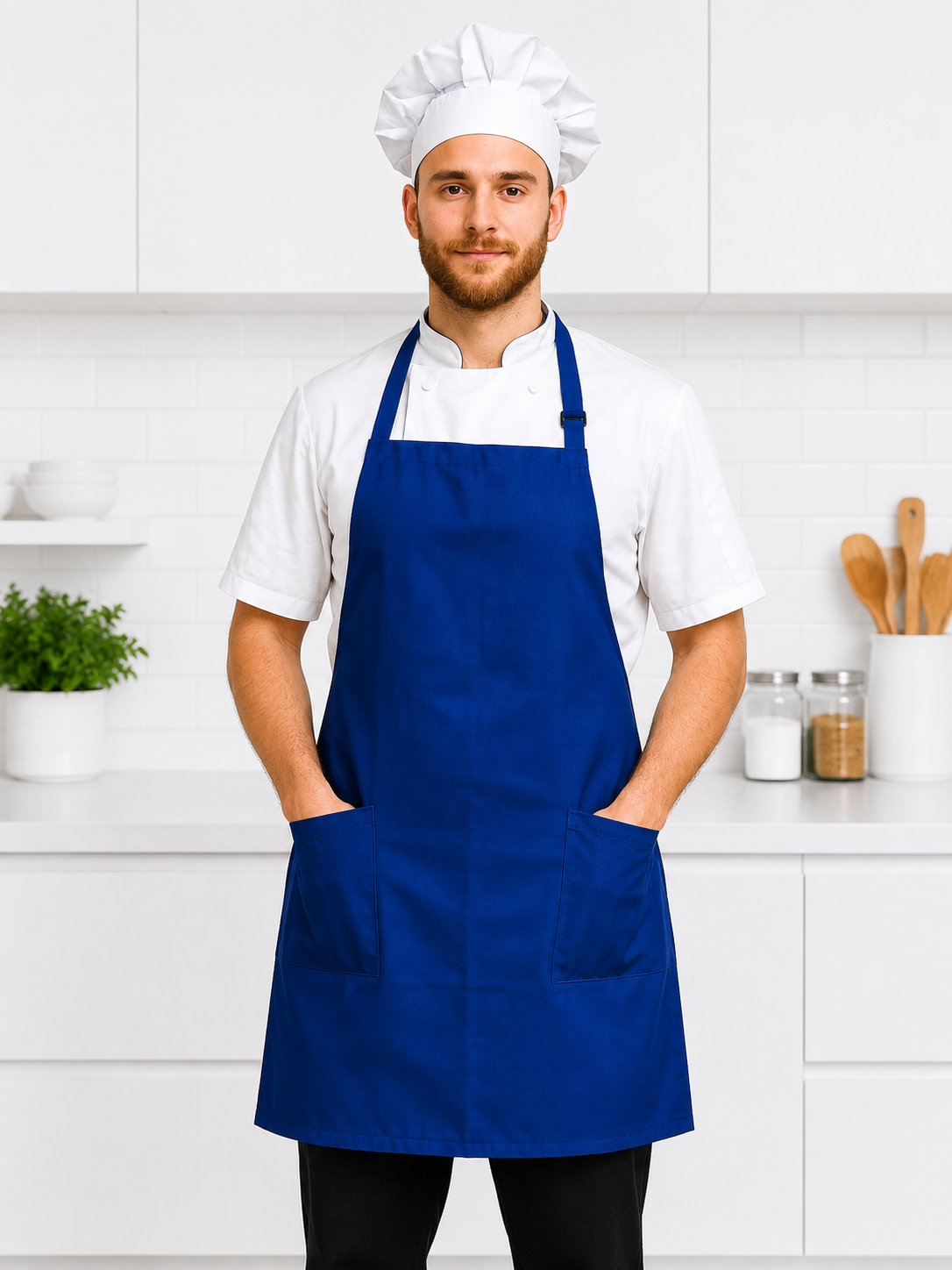 Water-Resistant Cotton Work Apron with 2 Front Pockets – Adjustable Neck Strap – Size L