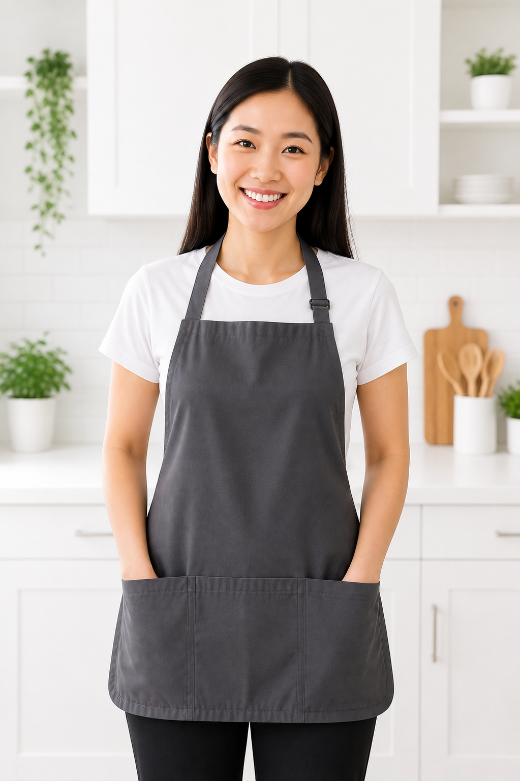 Water-Resistant Cotton Work Apron with 3 Pockets – Adjustable Neck Strap – Size M