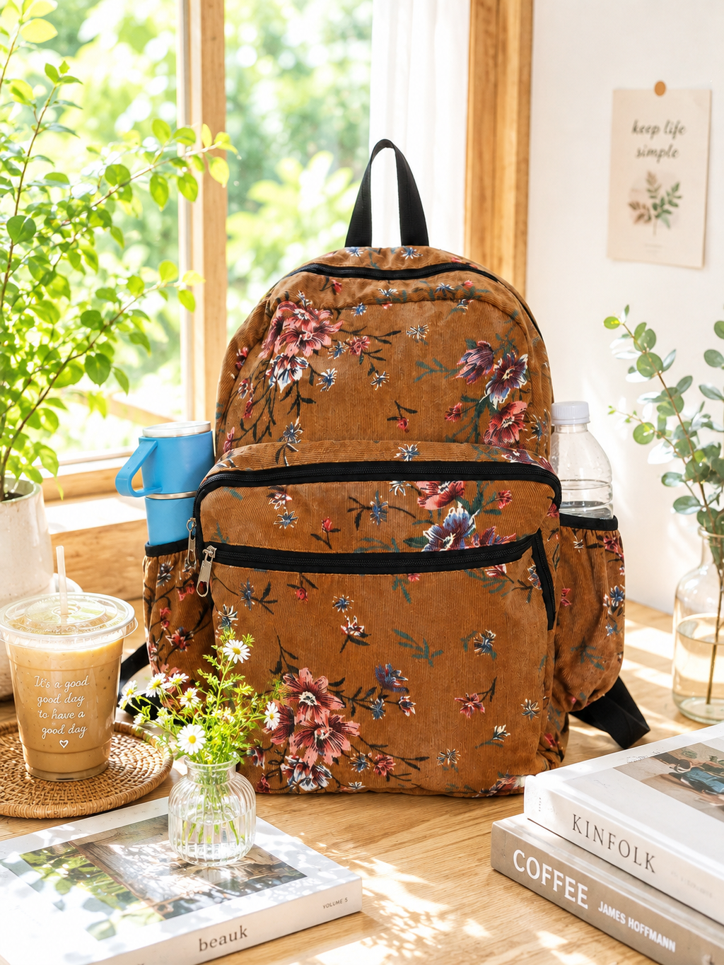 Mustard Yellow Floral Backpack – Vintage Bloom Design