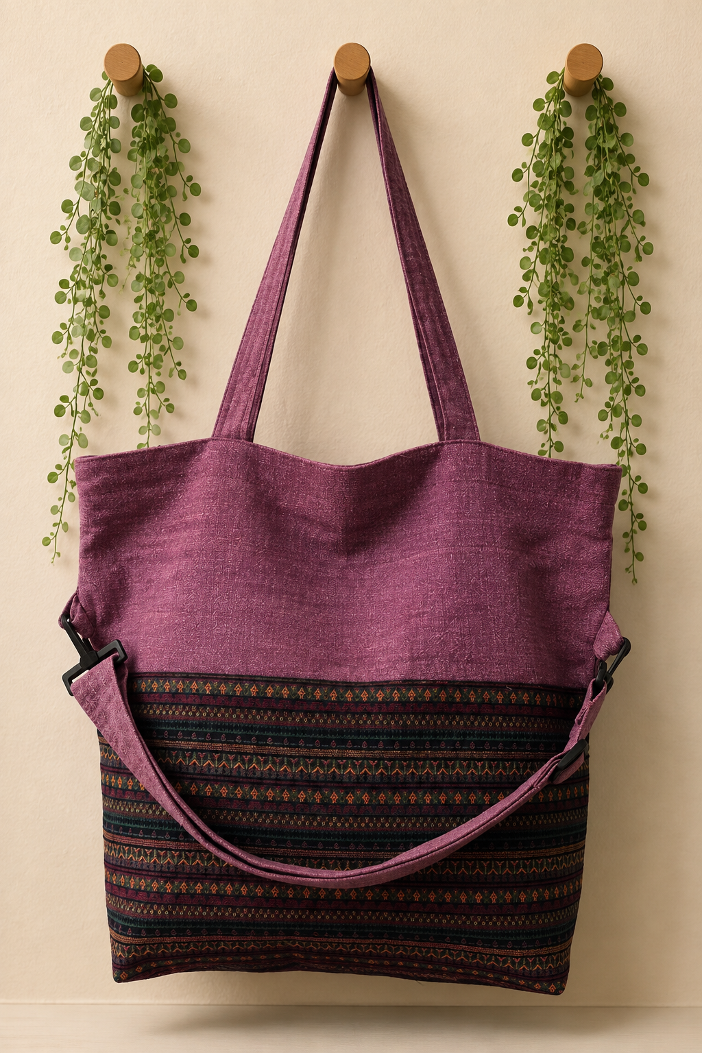 Thai Cotton Boho Tote Bag – Large 18" Convertible Shoulder & Crossbody Bag with Zipper