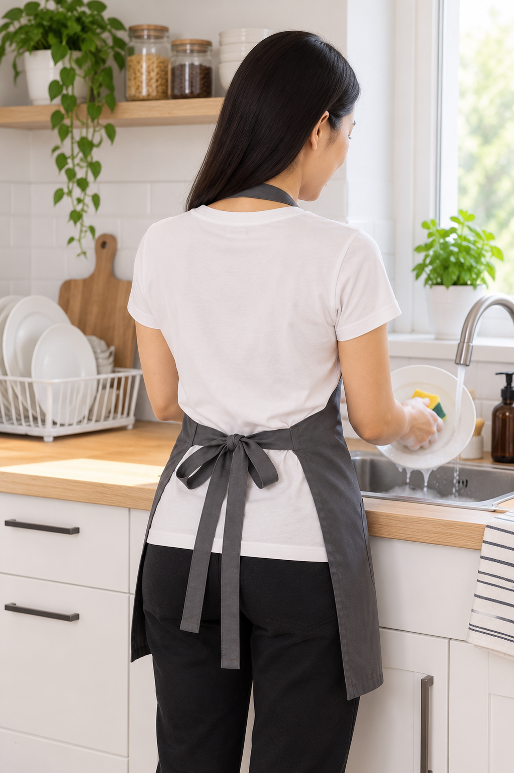 Water-Resistant Cotton Work Apron with 3 Pockets – Adjustable Neck Strap – Size M