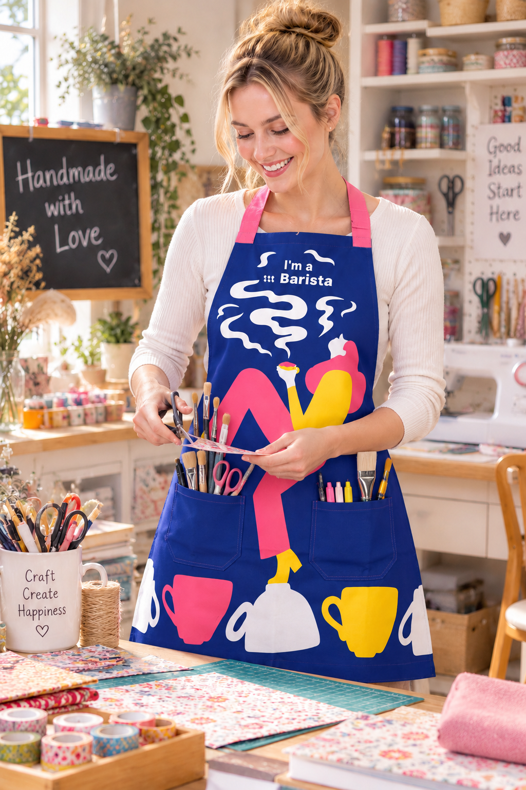 Funny Navy Blue Kitchen Apron with Pockets – "I'm a Barista" Coffee Print | Size L