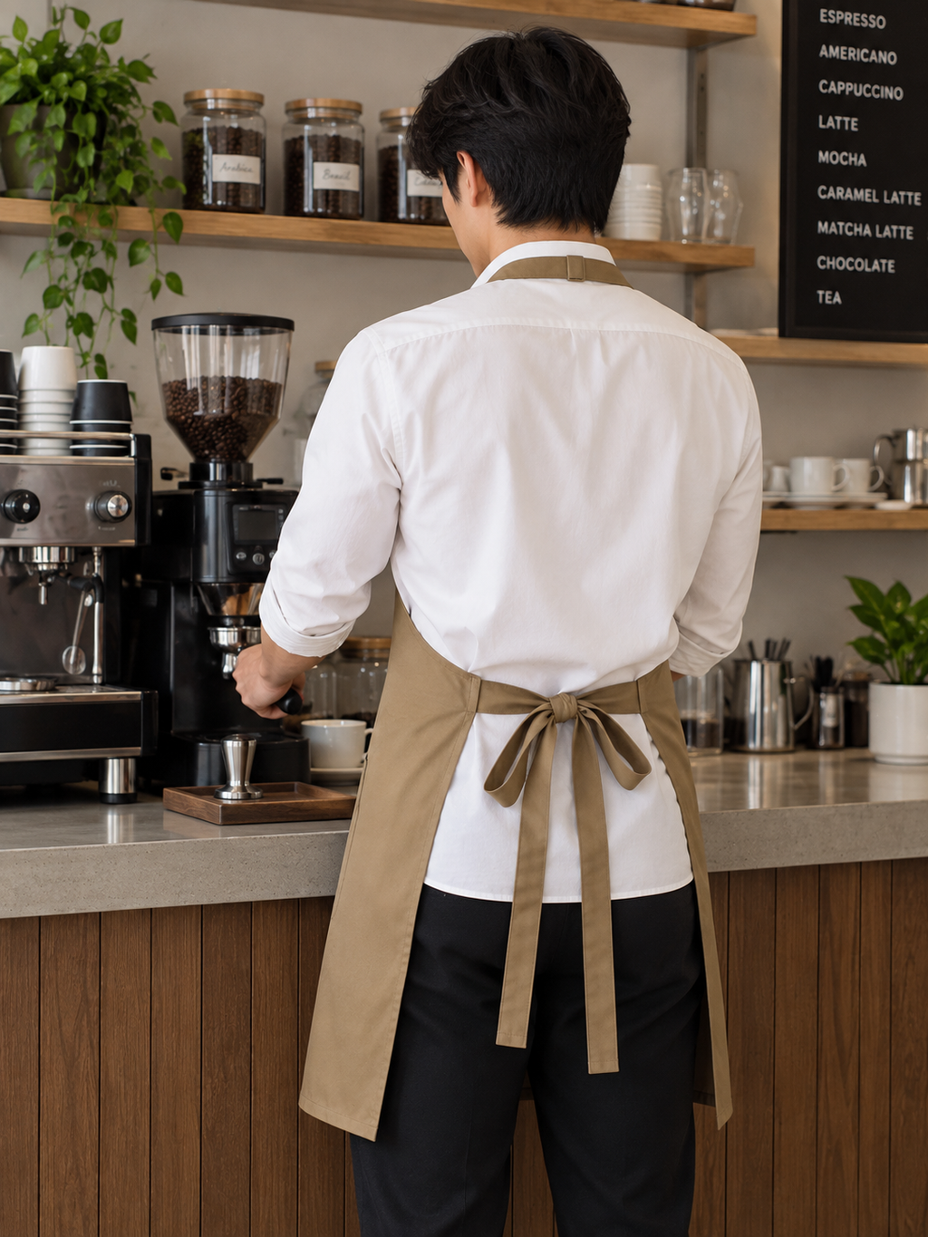 Water-Resistant Cotton Work Apron with 2 Front Pockets – Adjustable Neck Strap – Size L