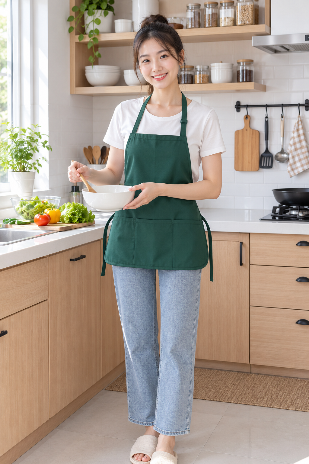 Water-Resistant Cotton Work Apron with 3 Pockets – Adjustable Neck Strap – Size M