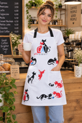 Cats Apron - back view white with black straps
