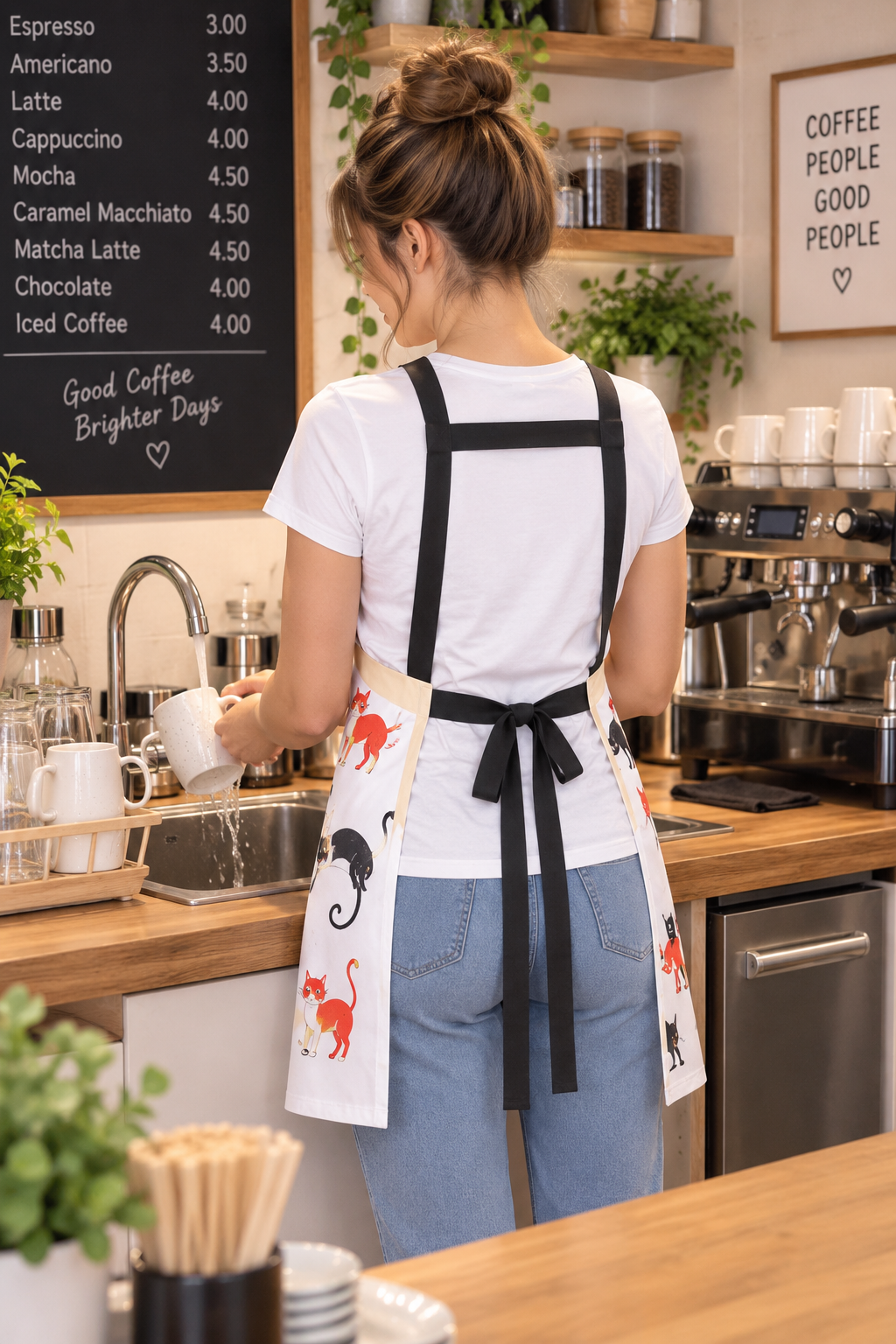 Cats Apron - lifestyle front view CATS print
