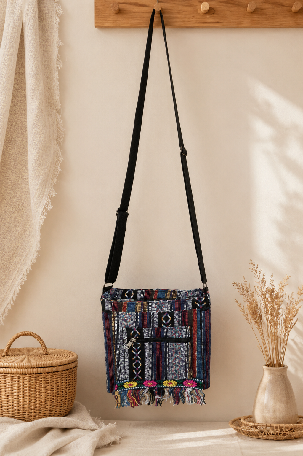 Boho Woven Crossbody Bag Red - AI lifestyle image 2