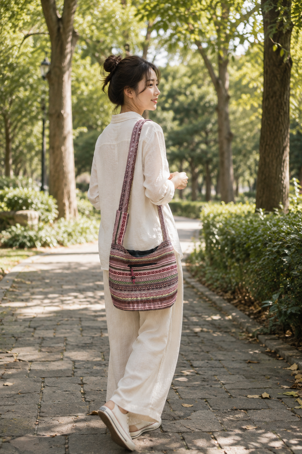 Thai woven crossbody bag BC-04 - lifestyle editorial model park