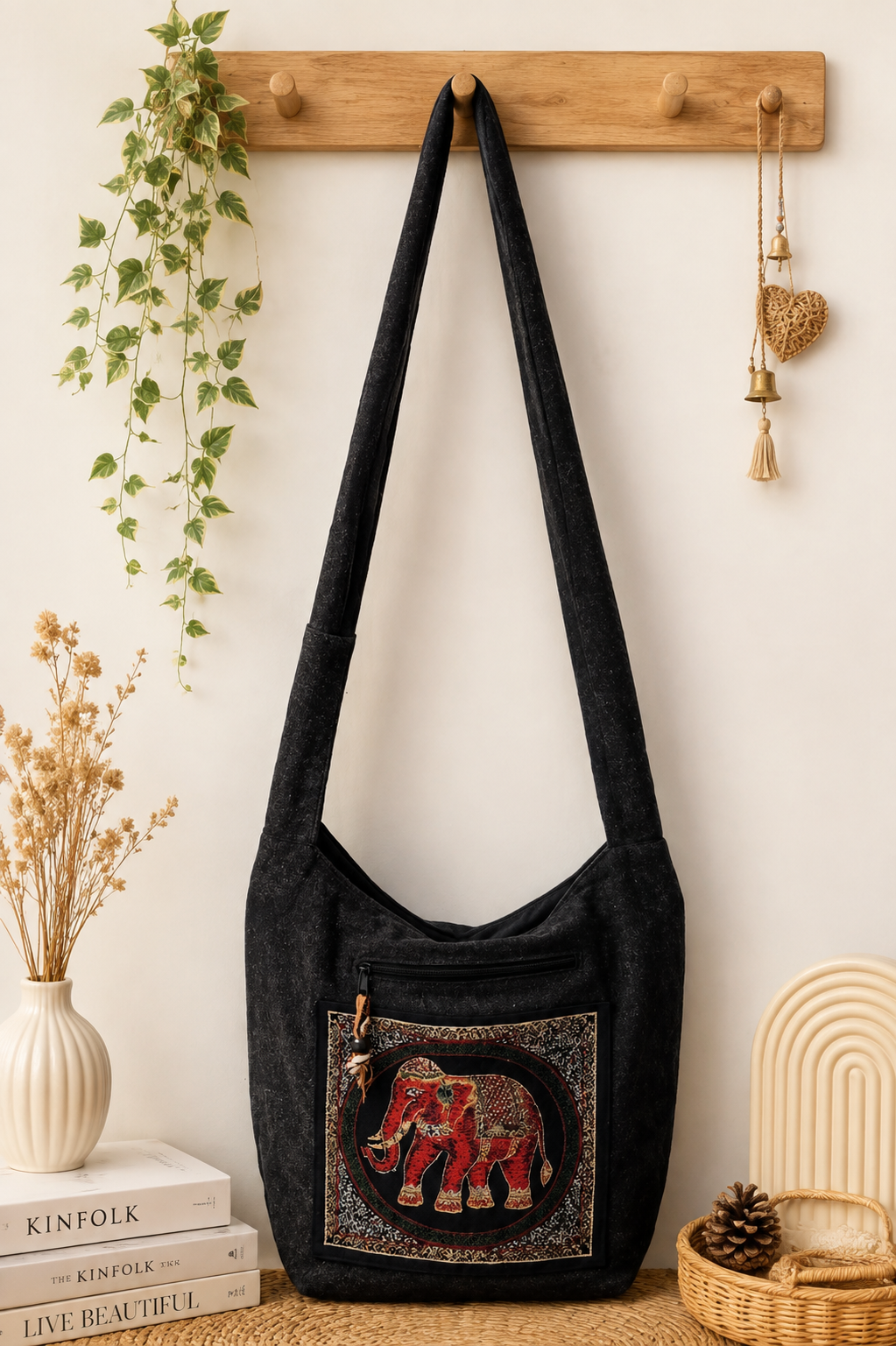 Thai Elephant Cotton Shoulder Bag – second lifestyle view